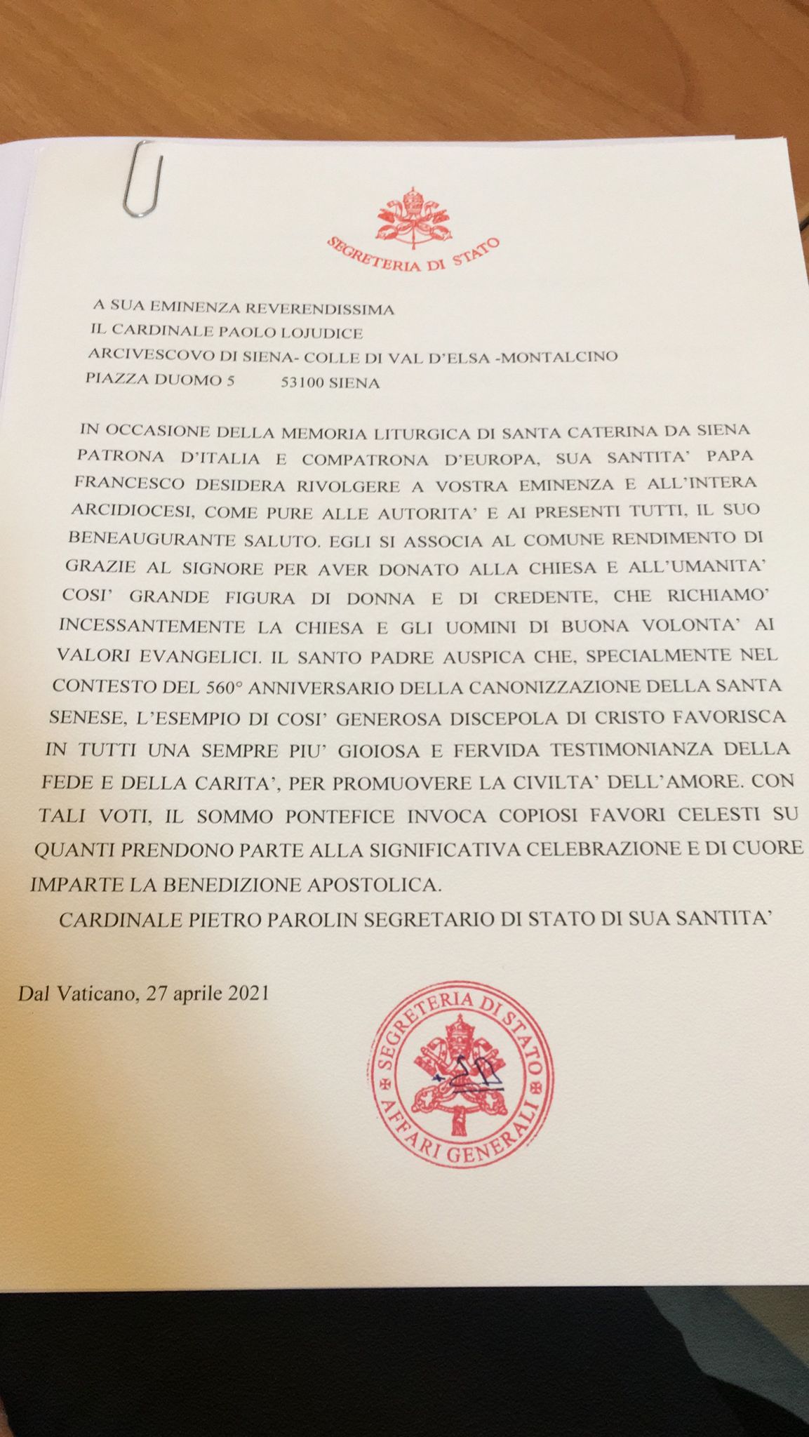 feste-cateriniane-papa-francesco-scrive-al-cardinale-lojudice